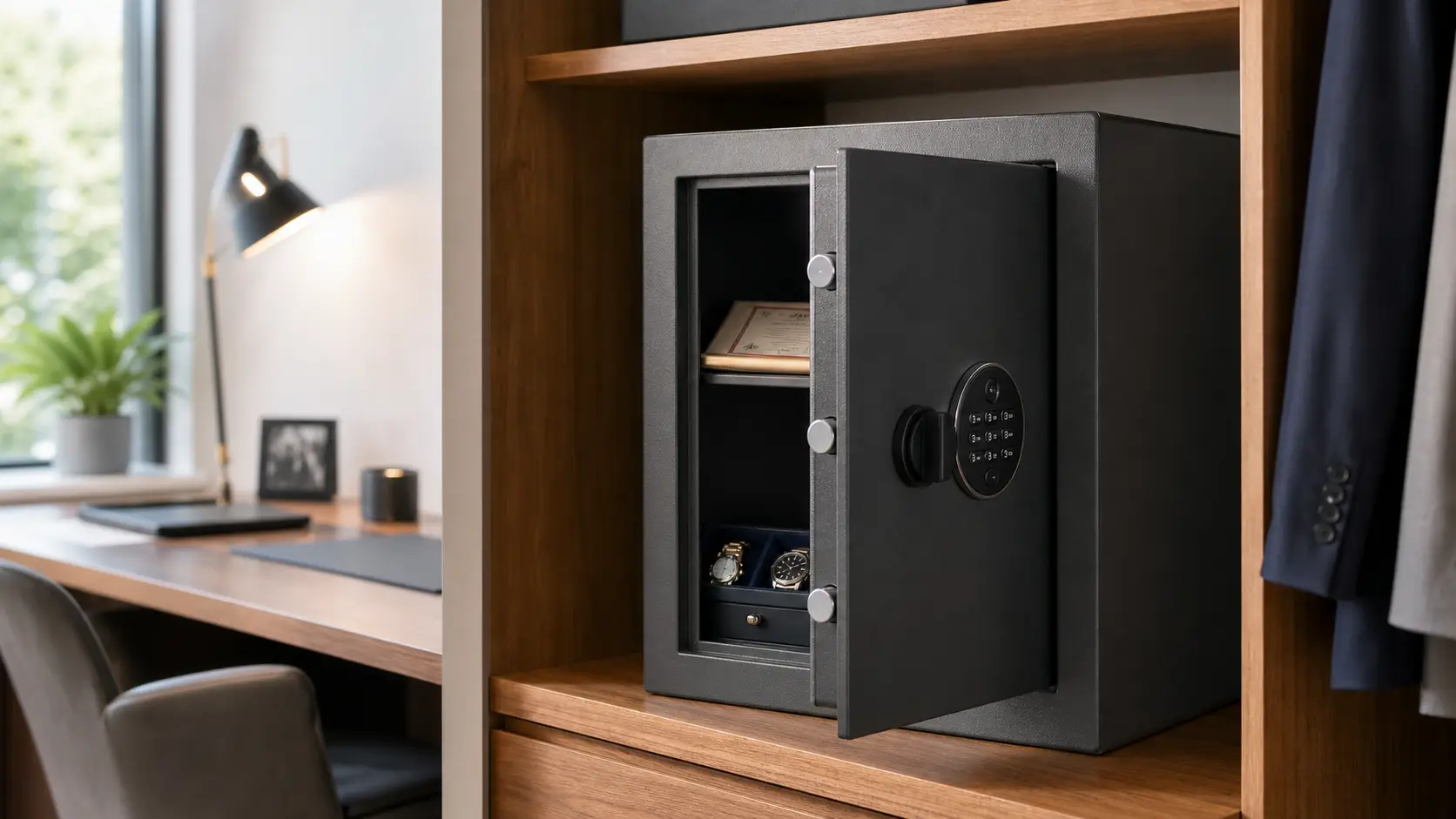 Caja fuerte para casa en un interior